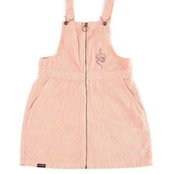 Doomsday Co Snake Embroidered Corded Overall Jumper Pinafore Dress in Pink - Picture 1 of 4